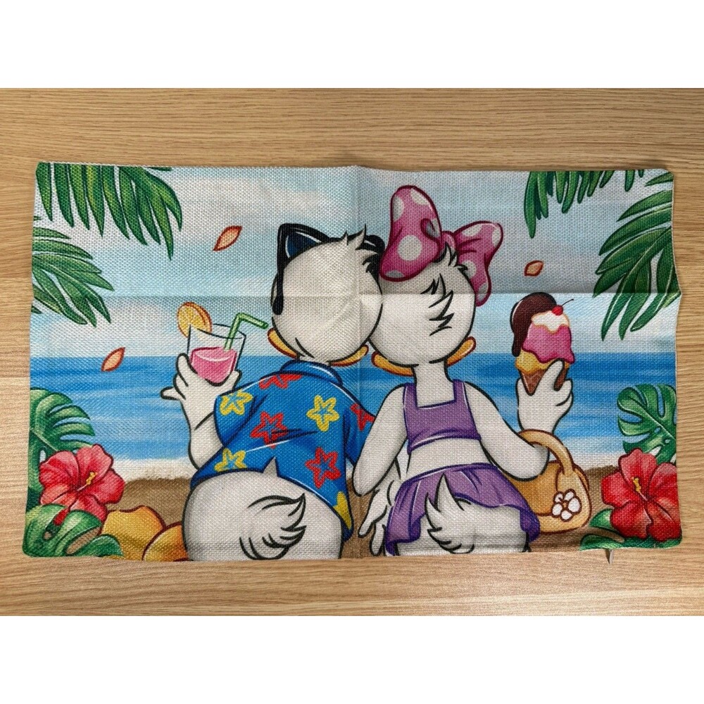 Donald Daisy Duck Tropical Beach Pillow Case Cover Summer Linen Zipper 12x18